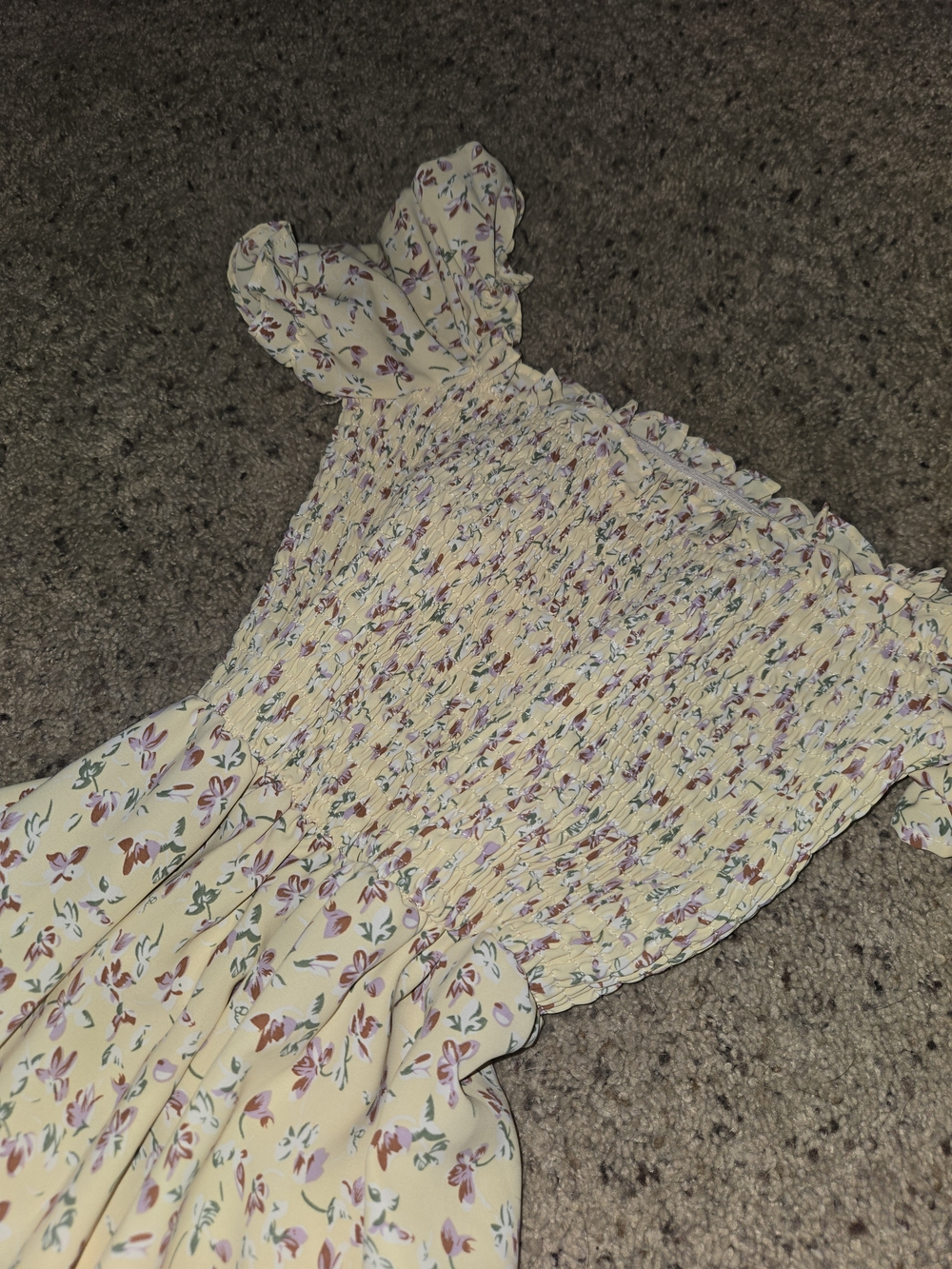 Smocked Off-Shoulder Maxi Dress in Cream with Floral Print - Picture 2 of 5